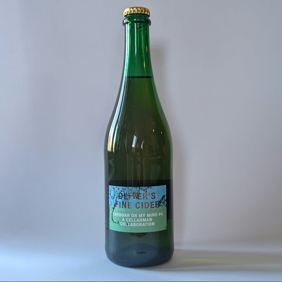 750ml bottle of Olivers Fine Cider Cheddar on My Mind. 