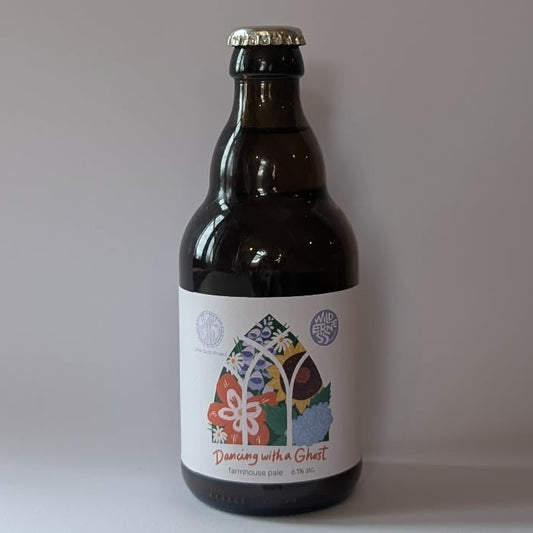 330ml bottle of Wilderness X Little Earth Project - Dancing With A Ghost Farmhouse Pale Ale. 